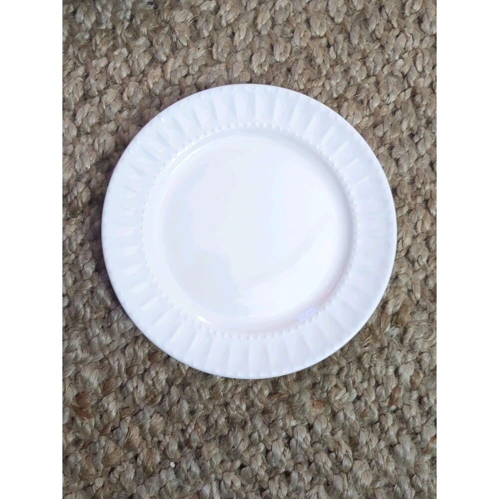 White Elements China Salad Dessert Plate 7 3/4 Inches  White Dotted Rim EUC
